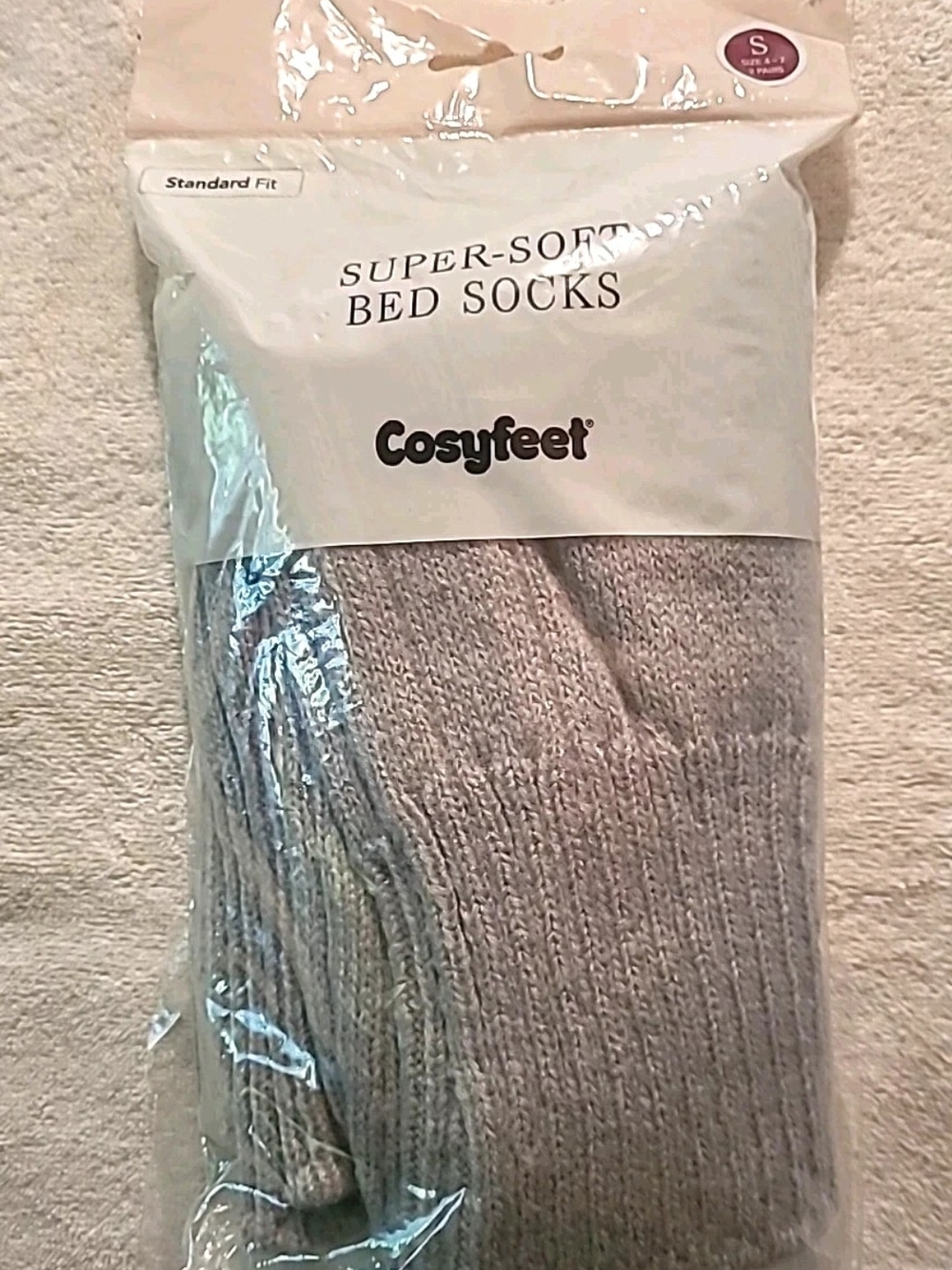 Cosyfeet 2 Pairs Super-Soft Bed Socks - Silver Size 4-7 NWT